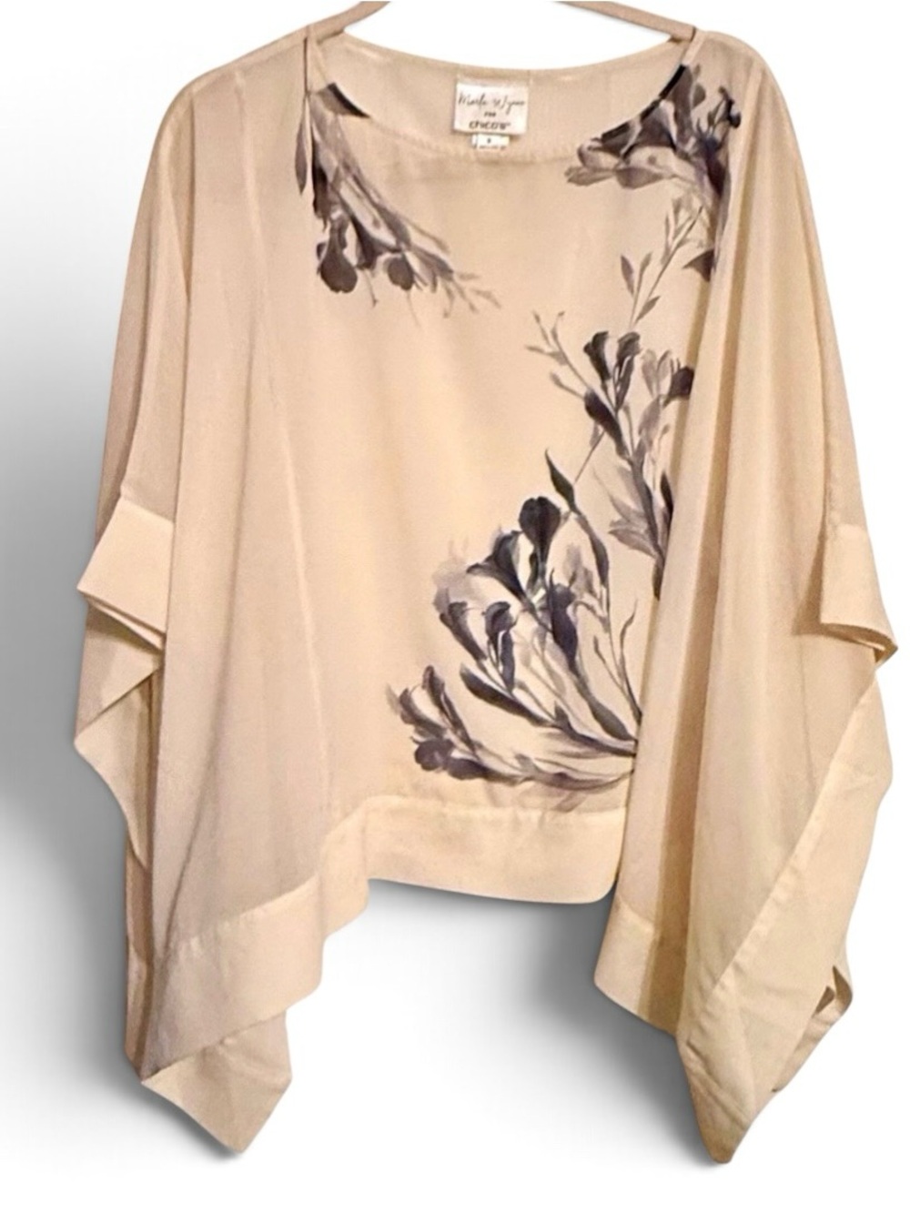 Chico's Cream Floral Draped Poncho